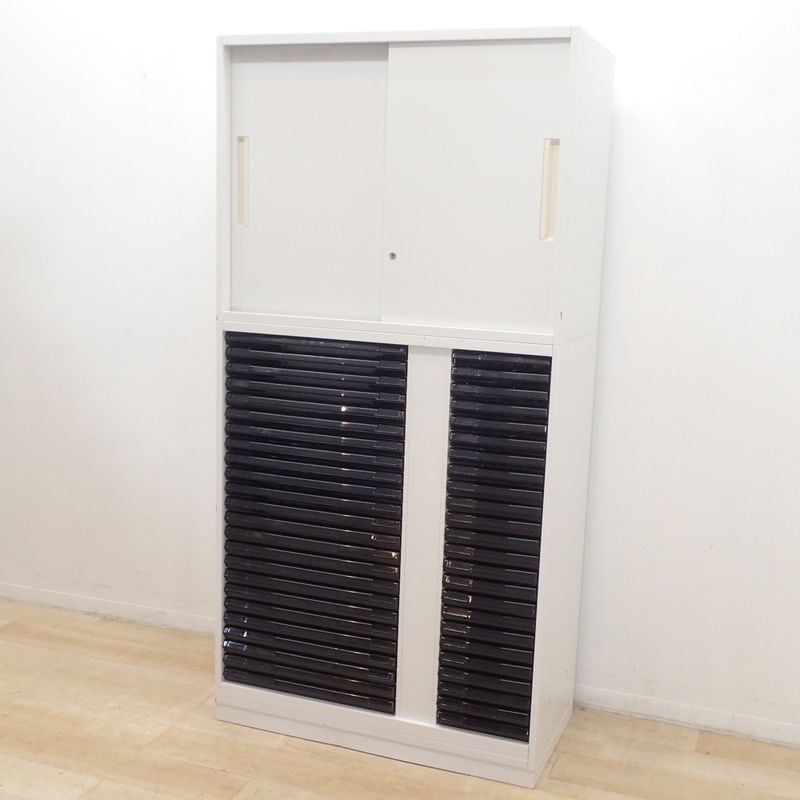 内田洋行 上下書庫 5-820-5032N6 ホワイト 引き違い/クリスタルトレー スチールキャビネット W900 D450 H1850 中古 EG19231 配送サイズ300×2