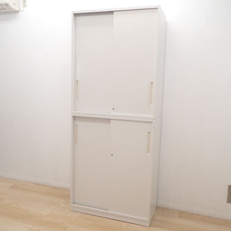 内田洋行 上下書庫 5-820-5032N7 ホワイト 引き違い/引き違い スチールキャビネット W900 D450 H2215 中古 EG19226 配送サイズ300×2