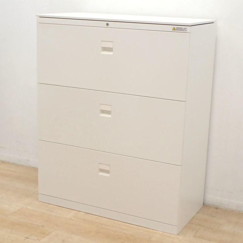 オカムラ SAデュオライン 4B3SZC ZA75 3段ラテラル書庫 ホワイト W900 D450 H1115 引き出し ベース付 鍵有り KK19324 中古 配送サイズ300