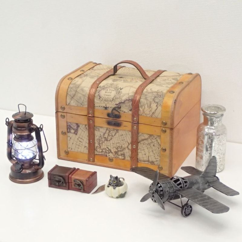 ミニトランク 中古 木製 雑貨セット KK19425 配送サイズ100