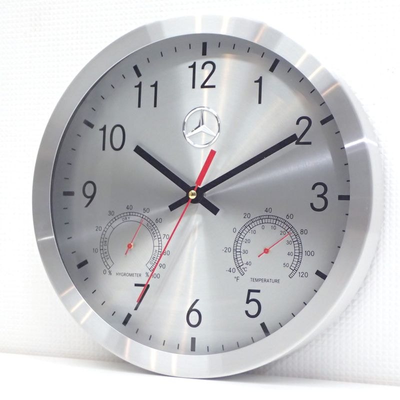 掛け時計 シルバー 時計 クロック 温湿度計付き オフィス家電 中古 EG18908 配送サイズ80