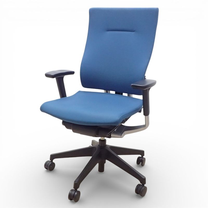 ※訳アリ※ ロッキング不可 イトーキ スピーナ オフィスチェア KE-717GP-T1B4 肘付き 可動肘 ブルー ハイバック 布張り KK19598 中古 配送サイズ250