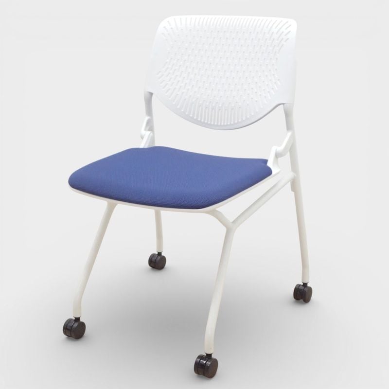 オカムラ ルナ 81S1AY FSF3 ミーティングチェア ブルー ネスティング 平行スタッキング 肘無し 中古 KK19415 配送サイズ220