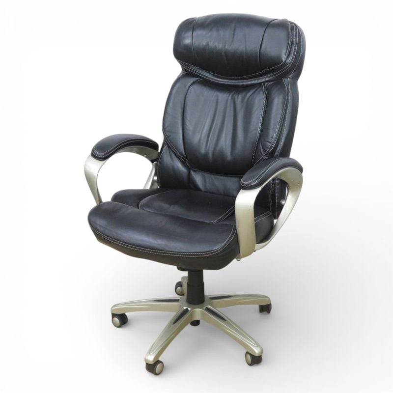 True Innovations EZ 役員チェア ブラック オフィスチェア マネージメントチェア 肘付き ハイバック PUレザー 中古 YH19617