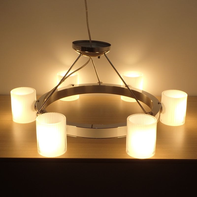 ヤマギワ FLARE 320C2201C シャンデリア シルバー/クリア 6灯 ガラス 天井照明 中古 EG19236 配送サイズ200 家財おまかせ便