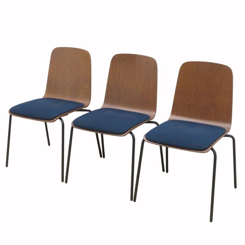 3脚セット イトーキ ノットワーク KLL-120C-TTN2 スタッキングチェア ブルー ミーティングチェア 布張り 肘無し 中古 EG19684 セット販売