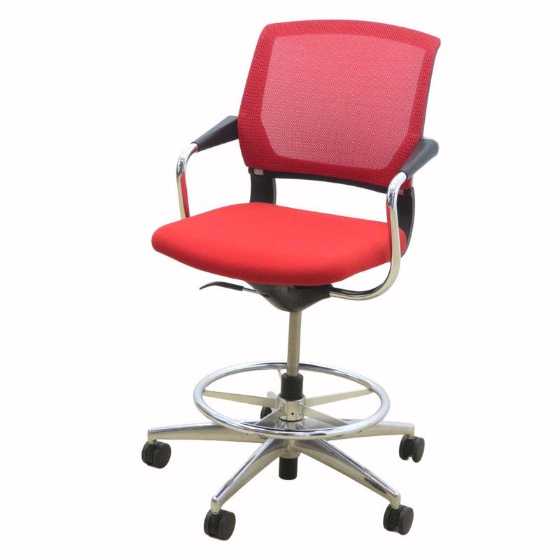 コクヨ サテリテ 肘付オフィスチェア CR-FGM791 レッド メッシュ ハイタイプ 固定肘 足掛け付 事務椅子 中古 KK19718 配送サイズ240