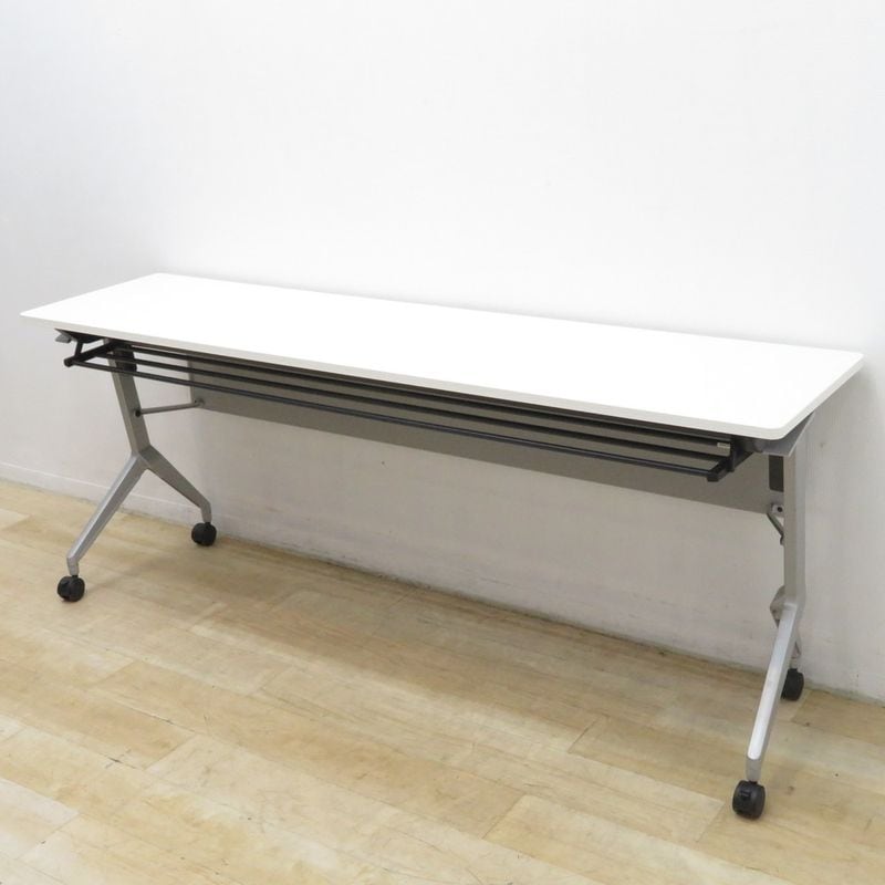 コクヨ リーフライン スタックテーブル KTT-1200PAW ホワイトミーティングテーブル W1800 D450 H720 網棚 幕板 中古 KK19730 配送サイズ350