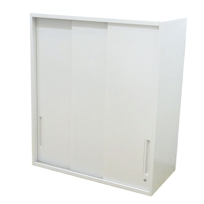 訳アリ ウチダ 3枚引き違い書庫 5-825-4103 N7 ホワイト 上置き用 ベース無し W900 D450 H1050 中古 KK19298 配送サイズ300