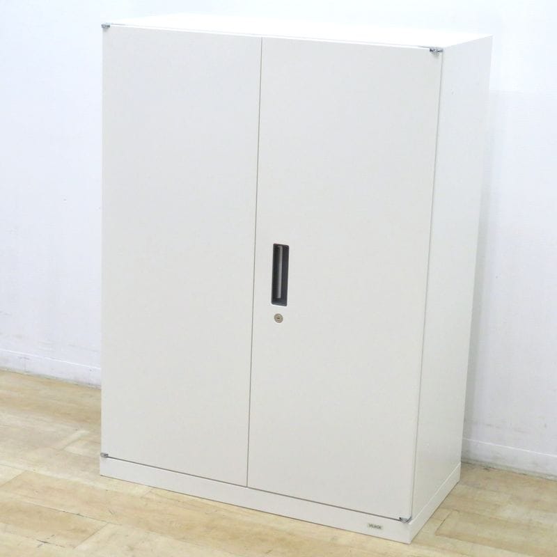 オカムラ ヴィラージュ 8VS161 Z924 両開き書庫 ホワイト W800 D400 H1100 3段棚 鍵有り 中古 KK19301 配送サイズ250