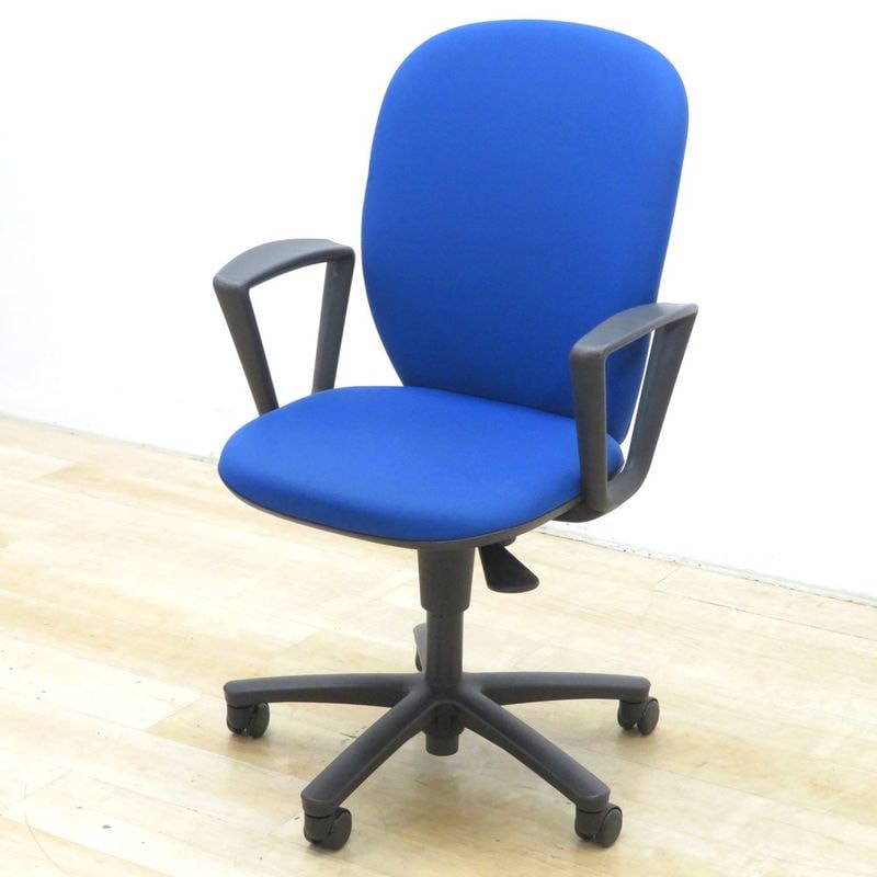 イトーキ リエット KFS-735GT-T2 N7 肘付オフィスチェア ブルー ハイバック 固定肘 布張り 中古 KK19809-1 配送サイズ220