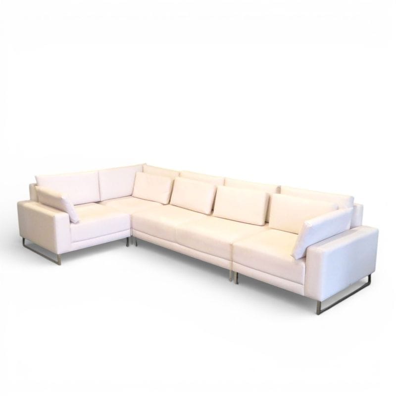 カウチソファ W3140 D1700 H800 ホワイト コーナーソファ 背クッション6個付き  レザー調 中古 KK19751 送料問い合わせ