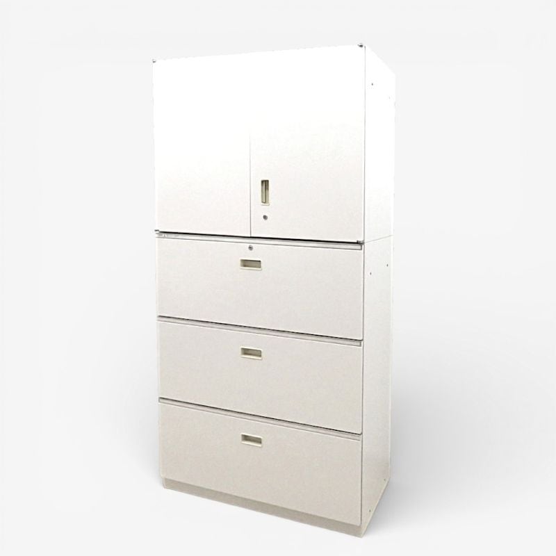 イトーキ シンライン HTM-069HVS-W9 HTM-109AAS-W9 上下書庫セット ホワイト W900 D450 H1790 両開き 3段ラテラル 鍵有り 中古 KK19787 配送サイズ300 セット販売