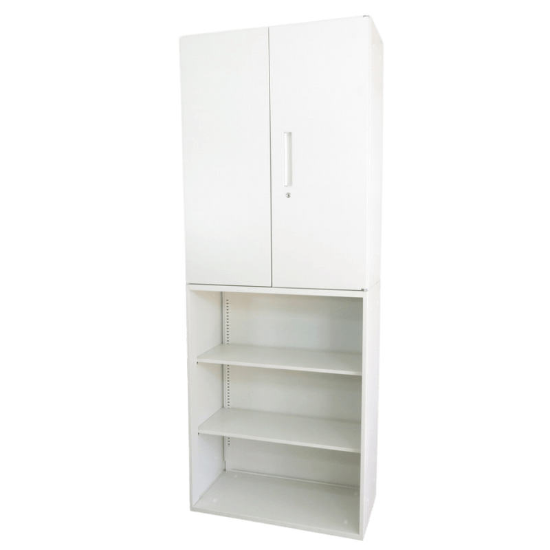 上下書庫(両開き＋オープン) ホワイト  キャビネット 収納庫 書類棚  中古 YH19794 配送サイズ300×2