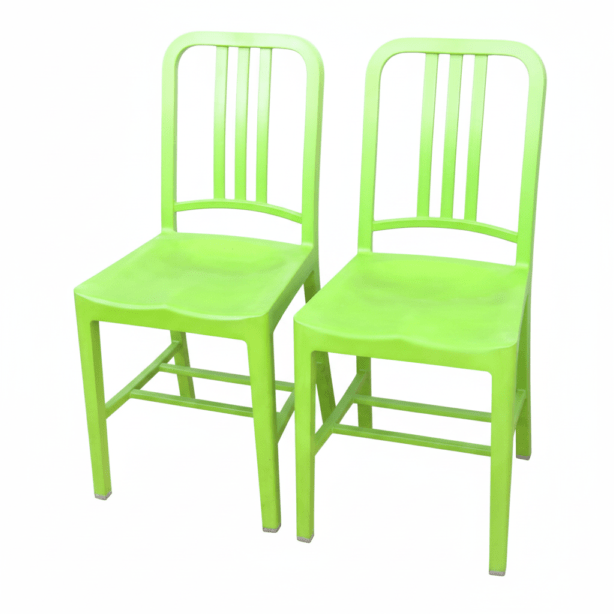 【2脚】emeco 111 Navy Chair ミーティングチェア グリーン 肘無し ダイニングチェア コカ・コーラ×エメコ コラボ 中古 YH19869-1 配送サイズ400