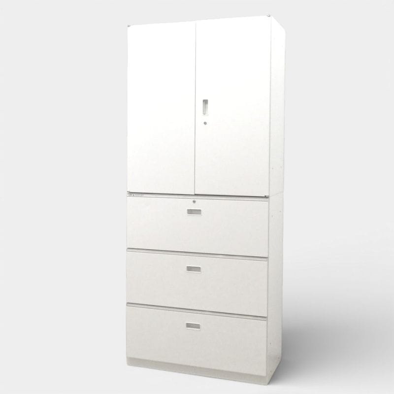 イトーキ 上下書庫セット  ホワイト シンライン HTM-109HSS-W9 HTM-109AAS-W9 両開き＋3段ラテラル キャビネット 収納庫 オフィス家具 中古 KK19737 配送サイズ300