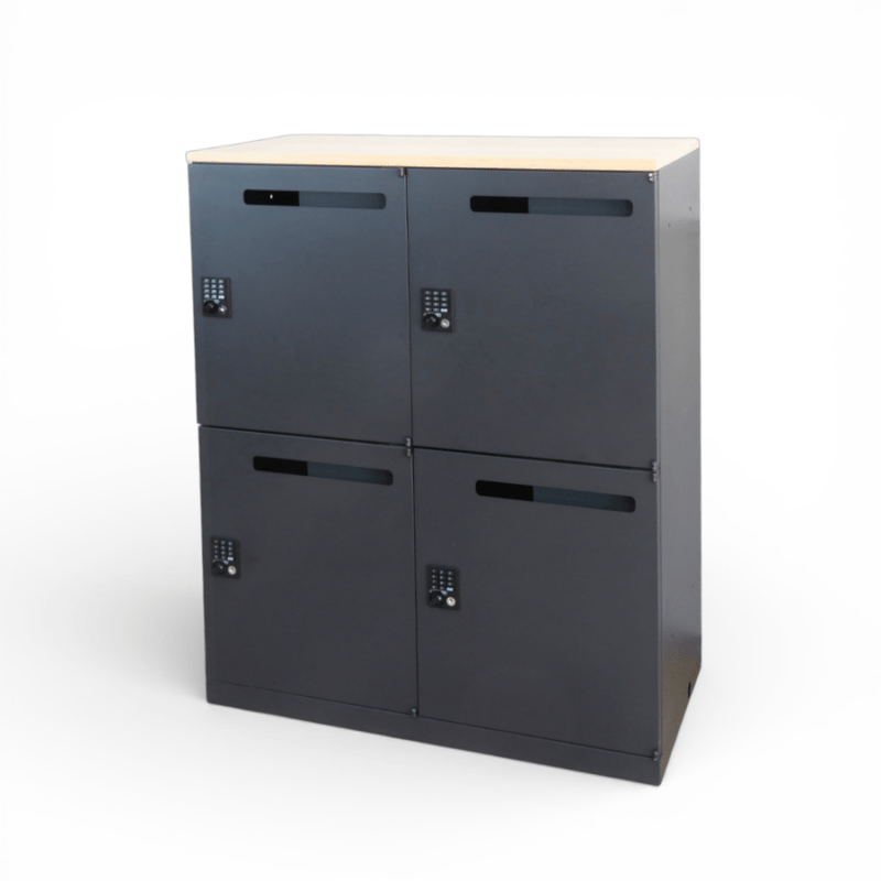 クロガネ 4人用パーソナルロッカー 幅900 奥450 高1120mm JH-PU109 PP4A-B ブラック 個人ロッカー  投入口付 プッシュ錠 YH19877 中古 配送サイズ300