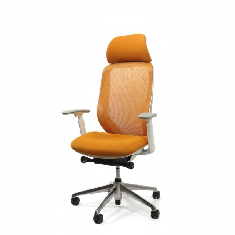 オカムラ シルフィー C68ABW FMR8 肘付き オフィスチェア  オレンジ ハイバック ヘッドレスト メッシュ 中古 AG19860 配送サイズ300