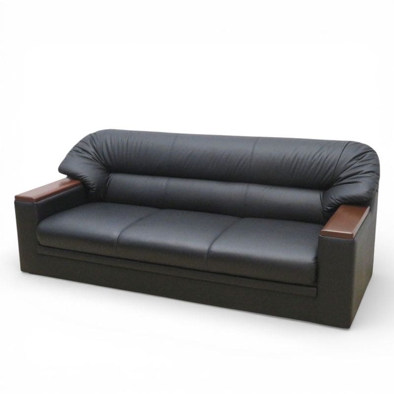 3人用ソファ ブラック レザー張り 高級応接ソファ 3P KK19939 中古オフィス家具 配送サイズ400