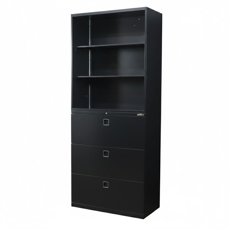 オカムラ 上下書庫セット（オープン/3段ラテラル）レクトライン B513Y ZH25 ブラック 業務用スチールキャビネット 中古 AG19838 配送サイズ500