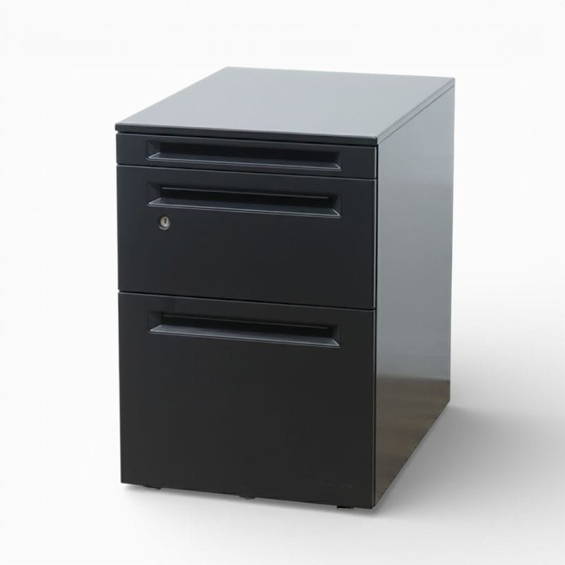 オカムラ 3段デスクワゴン 幅390 奥行577 高さ562mm DNC3AA Z25 昇降デスク用 ブラック サイドキャビネット AG19959 中古 配送サイズ180