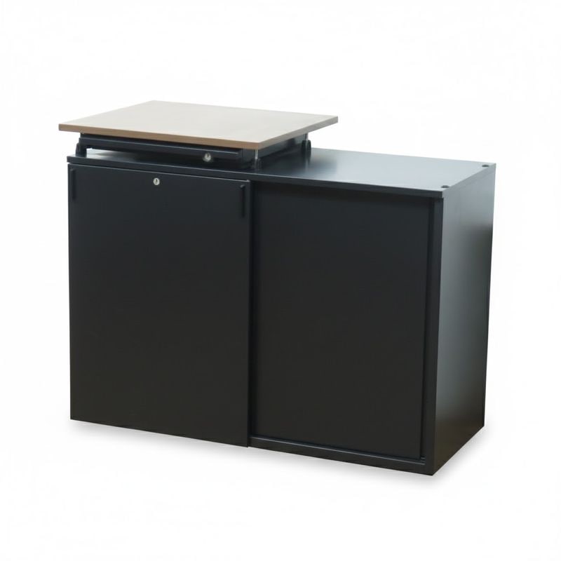 オカムラ 天板昇降デスクワゴン 脇机 ブラック 幅900mm 奥行470mm 高さ710mm 引き違い 左サイドキャビネット AG19964 中古 配送サイズ240