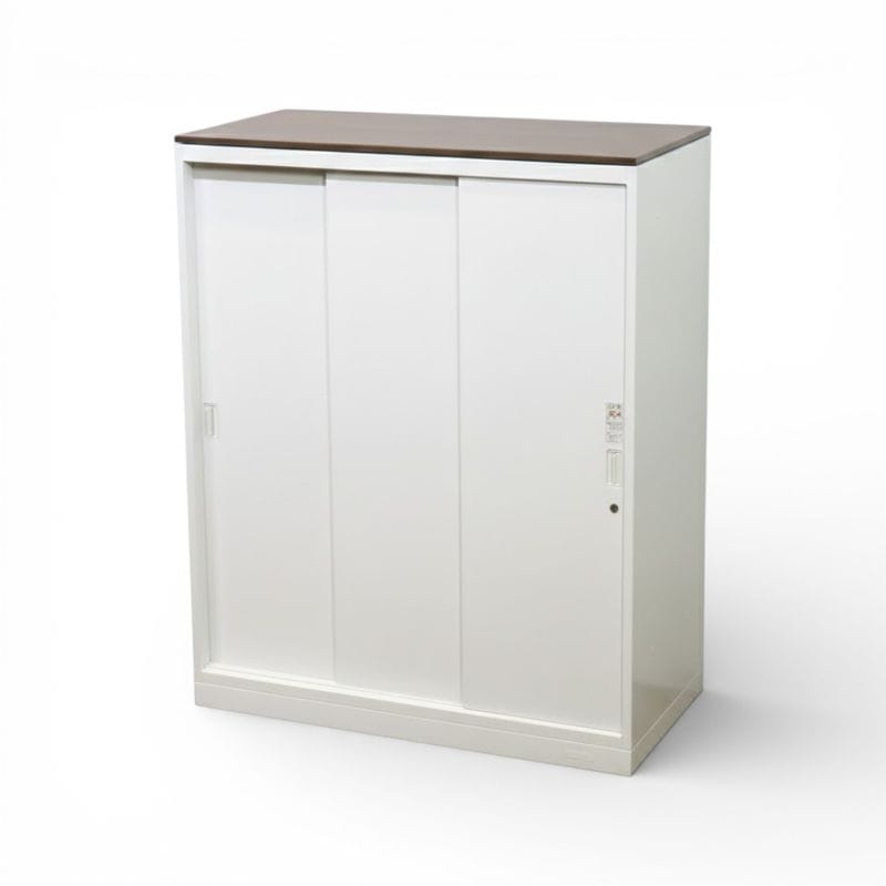 オカムラ 3枚引き違い書庫 レクトライン 4B453Y ZA75 ホワイト 引戸 キャビネット 書類棚 中古 YH19967 配送サイズ300