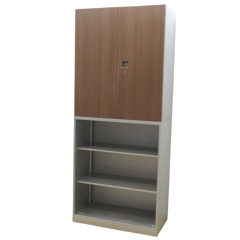 オカムラ 上下書庫セット(両開き/オープン) レクトライン 4B313F-ZB43/4B513Y-2291 ウッド キャビネット オフィス家具 KK19281 中古 KK19281 配送サイズ500