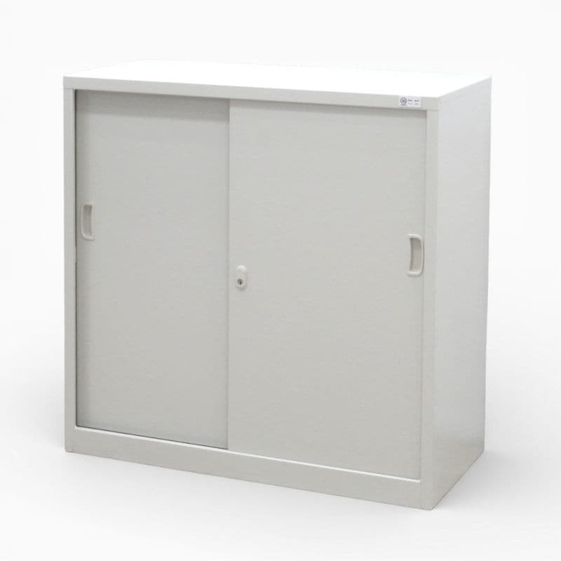 生興 引き違い書庫 G-33SS 鍵有り W880 D400 H880 ニューグレー 引戸 キャビネット 収納庫 オフィス家具 中古 KK19284 配送サイズ240