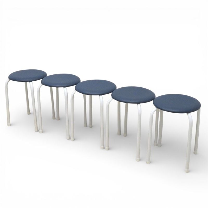 4脚セット 藤沢工業 丸椅子 ネイビー ホワイト φ32cm スツール スタッキング可 PVCレザー 中古 KK20059 配送サイズ140 セット販売