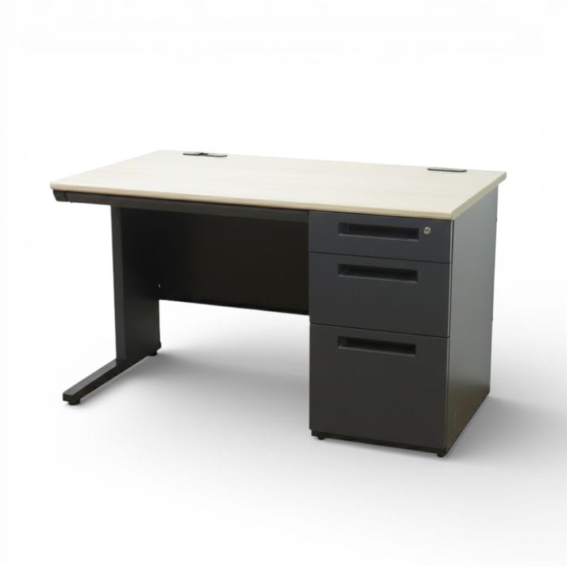 【展示品】弘益 LDCシリーズ 片袖デスク LDC-K127-R3 ナチュラル/ブラック 事務机 オフィスデスク 片袖机 中古 AG20084 配送サイズ300