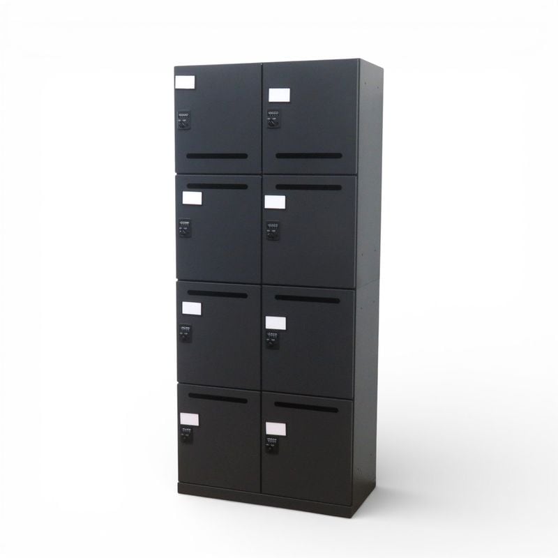 【展示品】弘益 8人用パーソナルロッカー（4人用×2上下セット） WS-A90P4-T /  WS-A90P4-B ブラック メールロッカー 中古 AG20088 配送サイズ500