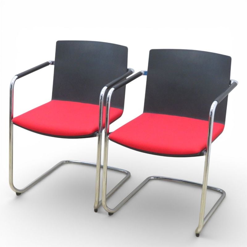 2脚セット ウィルクハーン スタッキングチェア 180 range Neos 183/3 キャンティレバーチェア レッド ファブリック 肘付き カンチレバー脚 中古 KK20314 配送サイズ220 セット販売