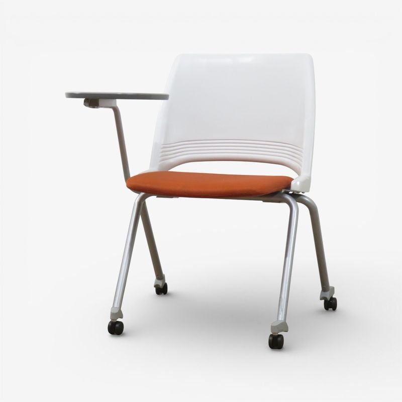 ウチダ ネスティングチェア テーブル付 FM-350CN ホワイト/オレンジ ミーティングチェア 会議椅子 キャスター 中古 AG20331 配送サイズ220