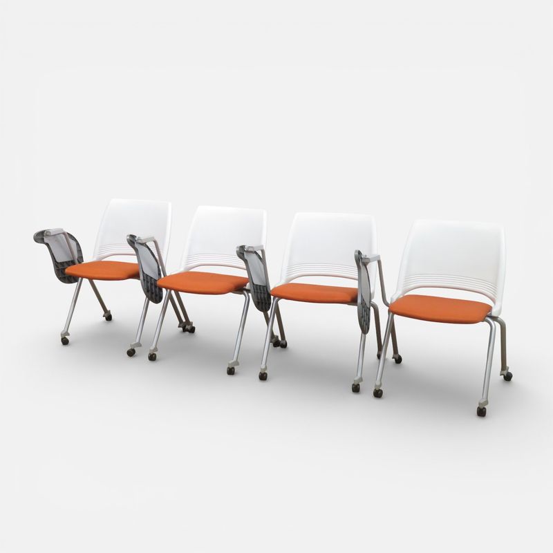 【4脚セット】 ウチダ ネスティングチェア テーブル付 FM-350CN ホワイト/オレンジ ミーティングチェア 会議椅子 キャスター 中古 AG20331-1 配送サイズ220