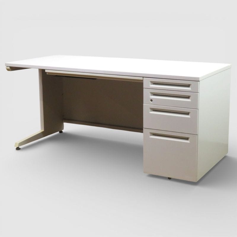 オカムラ アドバンス 片袖デスク ホワイト  幅1600mm 片袖机 オフィスデスク 引き出し 配線口 中古 AG20327 配送サイズ350