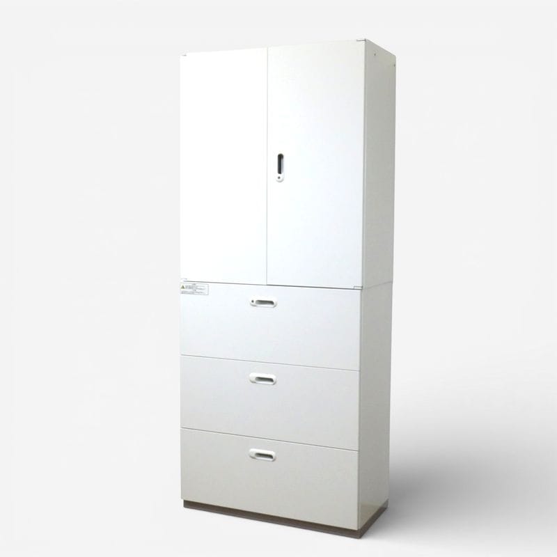 プラス 上下書庫セット（両開き+3段ラテラル）L5-105A W4 L5-105H-3 W4 ホワイト キャビネット オフィス家具 収納庫 中古 AG20347 配送サイズ300×2
