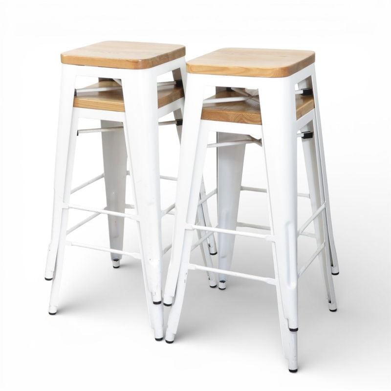 【4脚セット】ハイスツール ナチュラル/ホワイト ハイカウンターチェア 椅子 中古 YH20050-2 配送サイズ200×2