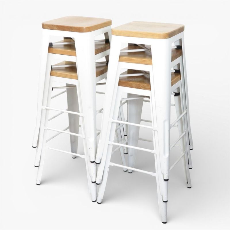 【6脚セット】ハイスツール ナチュラル/ホワイト ハイカウンターチェア 椅子 中古 YH20050-3 配送サイズ220×2