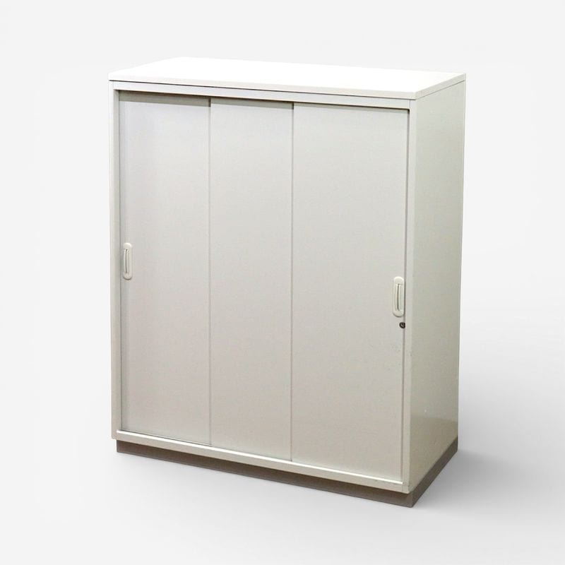 プラス 3枚引き違い書庫 ホワイト L5-105SS W4 幅900mm 奥行450mm 高さ1120mm キャビネット 中古 AG20345 配送サイズ300