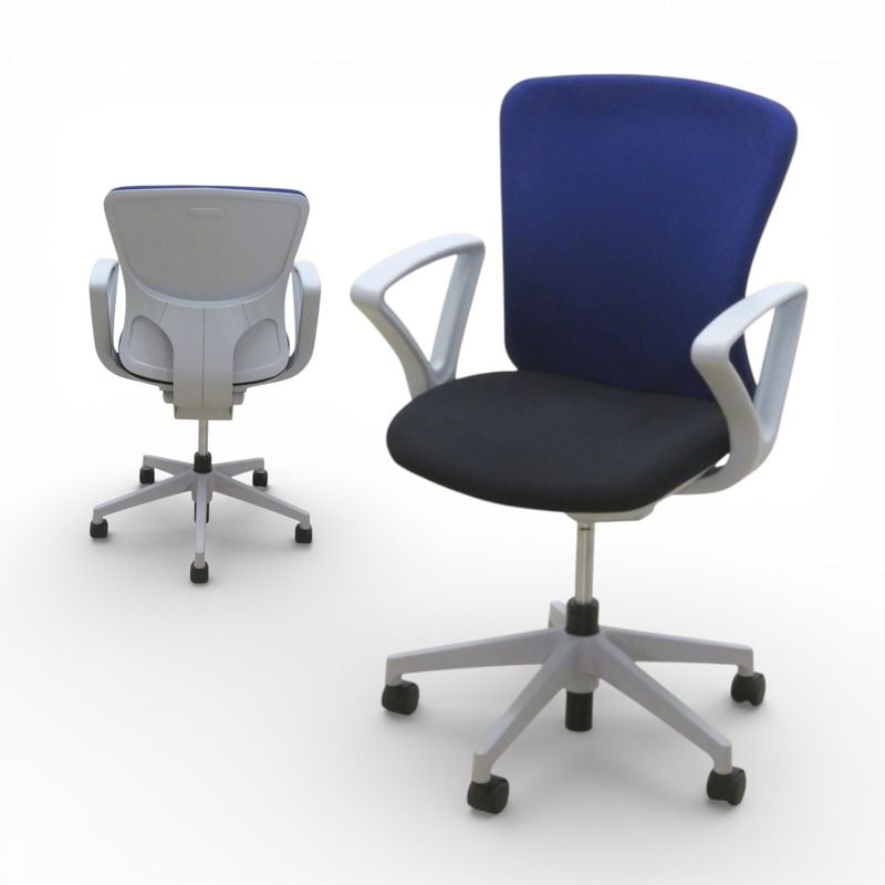 ・【中古】イナバ オフィスチェア バルチェシリーズ ブラック/ブルー ハイバック 固定肘付き セルフアジャストメント 中古オフィス家具 KK・EG・YH20165