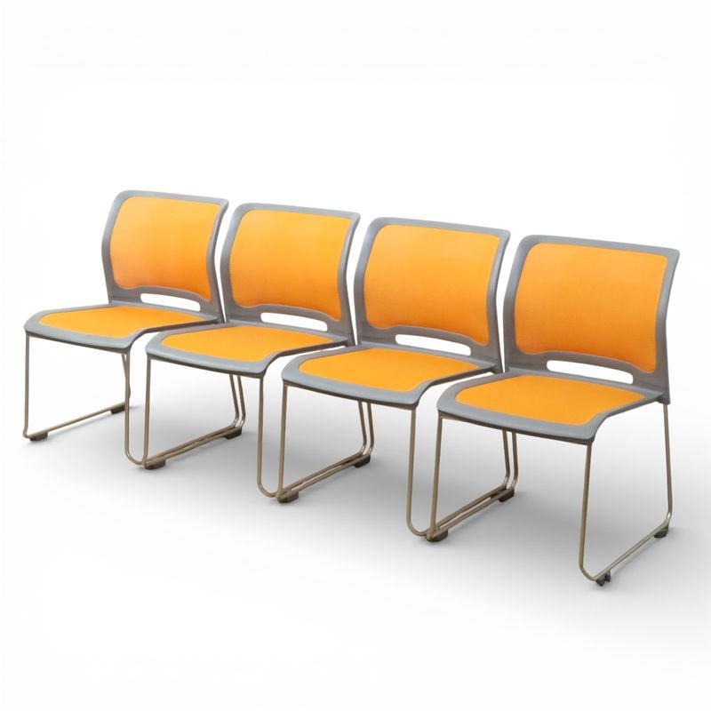 【4脚セット】コクヨ ミーティングチェア ウィティ CK-880 オレンジ スタッキングチェア 肘無し 会議椅子 メッシュ 中古 AG20366-1 セット販売