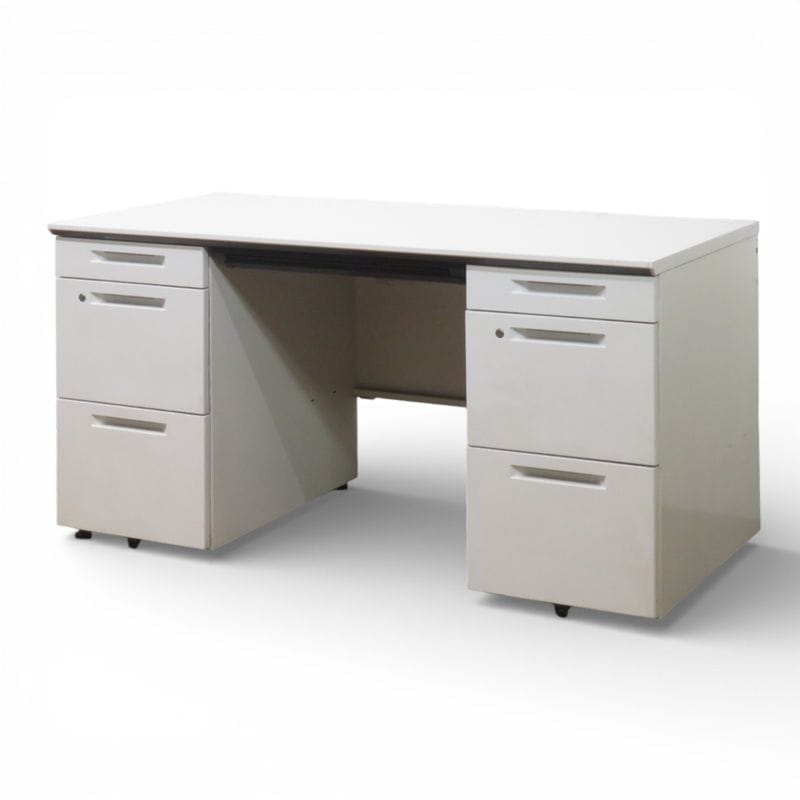 コクヨ 両袖デスク SDP-ISN14SAW ホワイト iSシリーズ 事務机 オフィスデスク パソコンデスク 両袖机 収納 配線口 中古 AG20471 配送サイズ300