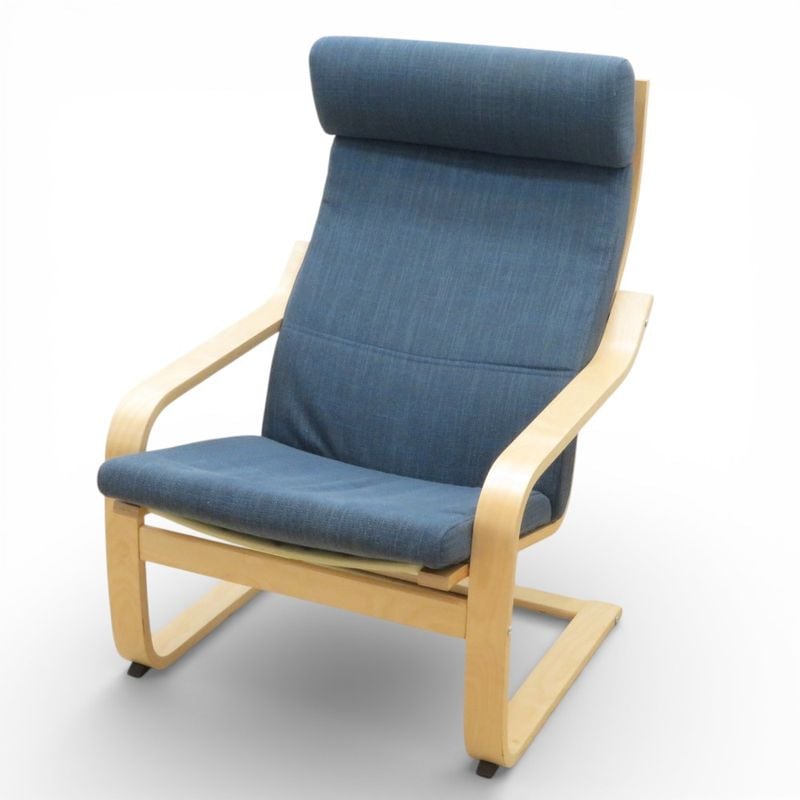 イケア ポエング ラウンジチェア ブルー パーソナル 布張り 木製フレーム ゆりかご KK20172 中古 配送サイズ300