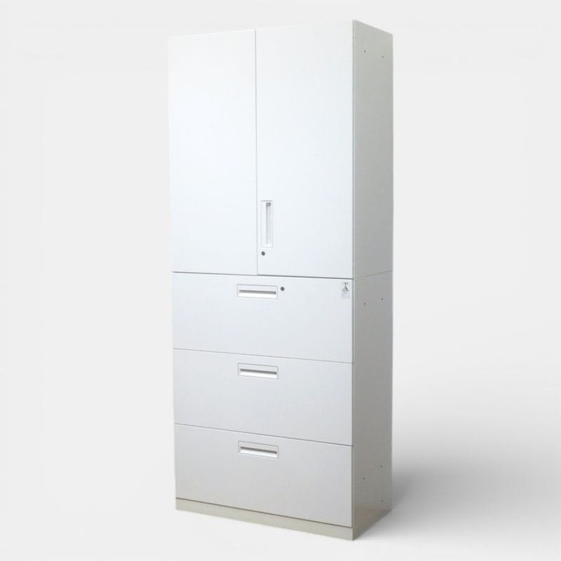 コクヨ 上下書庫セット（両開き+3段ラテラル）  エディア  BWUH-SU59SAWN / BWU-L3A59SAWNN ホワイト オフィス家具 中古 AG20473 配送サイズ300×2