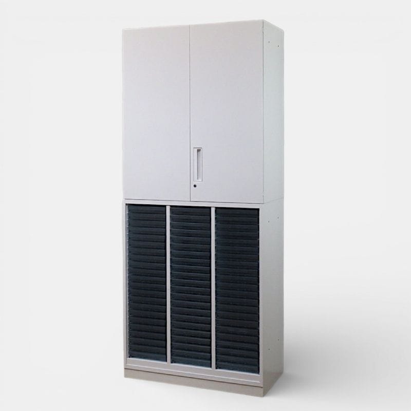 コクヨ 上下書庫セット（両開き+クリスタルトレー） エディア W900 D450 H2150 ホワイト 書類棚 浅型トレー オフィス家具 中古 AG20474 配送サイズ300×2