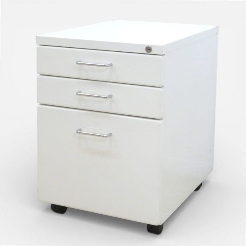 3段ワゴン ホワイト 鍵無し 収納ワゴン W395 D520 H565 デスクワゴン 引き出し サイドキャビネット 袖机 KK20412 中古 配送サイズ160 家財おまかせ便