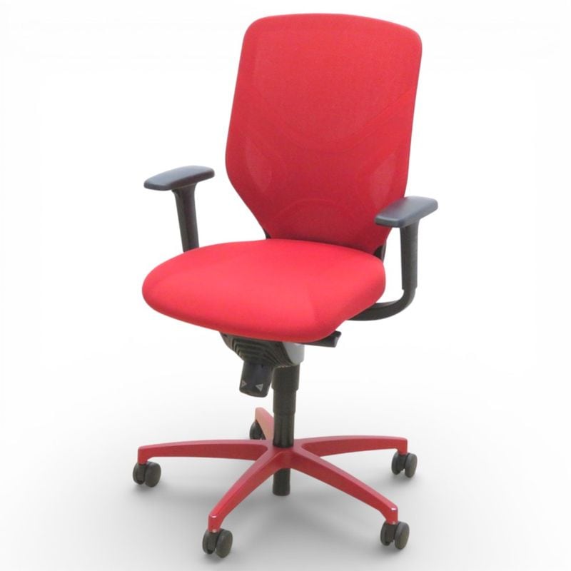 ウィルクハーン 肘付オフィスチェア 184 range IN 184/7 レッド 布張り 可動肘 トリメンション 中古 KK20492 EG20492配送サイズ250