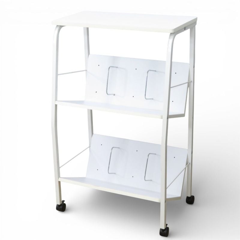 2段ファイルワゴン 幅580　奥行360 高さ920mm 天板付き マガジンラック ホワイト 2段傾斜タイプ シ キャスター YH20383 中古 配送サイズ200