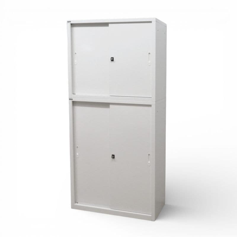 チェハ 上下書庫セット（引違い+引違い）ホワイト 幅880 奥行400 高さ1850 キャビネット 収納庫 物置 書類棚 KK20545 中古 配送サイズ500